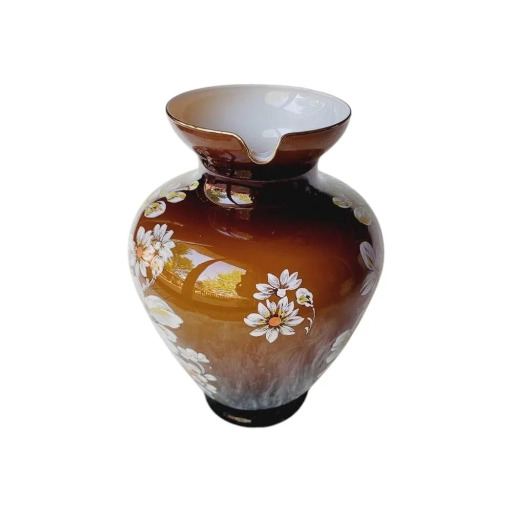 Ardalt Italian Art Glass Pitcher‎ Clear Handle Brown White Floral - Picture 6 of 8